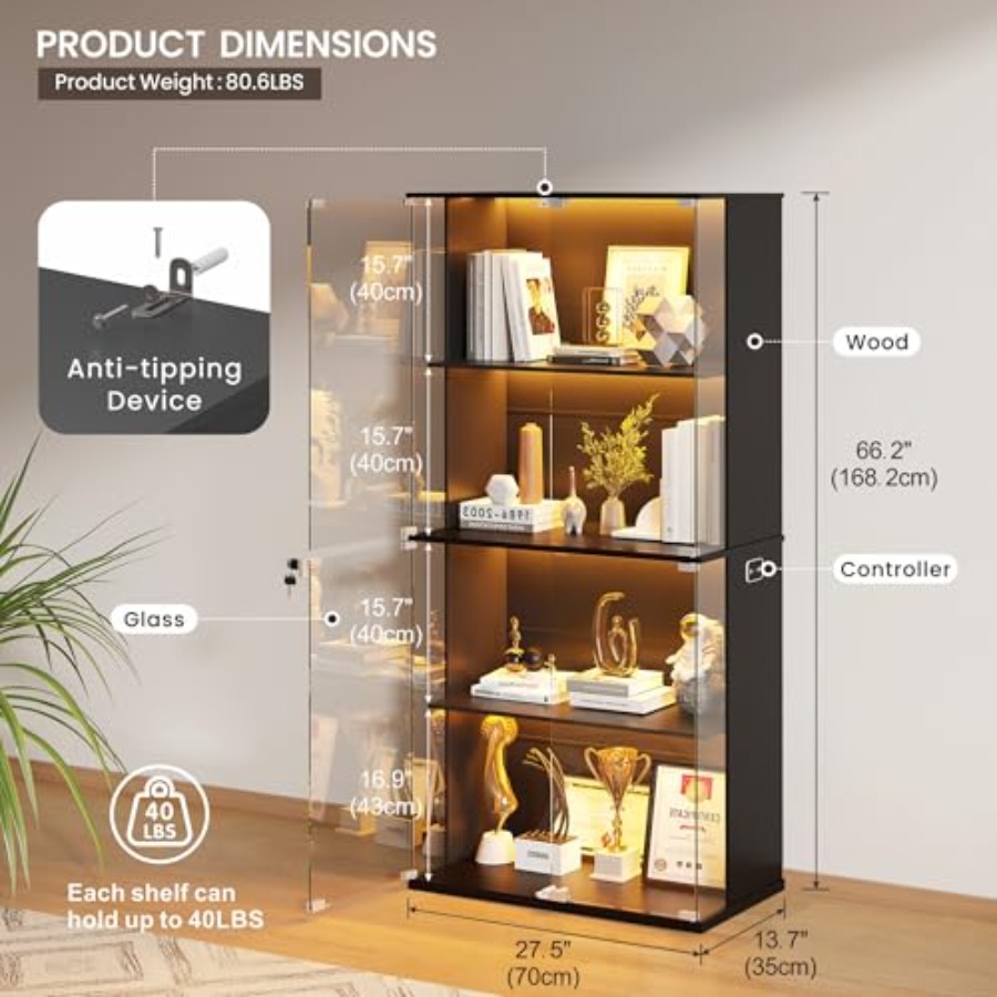 Black Display Cabinet with Gla - Glass Door Hinge 评论和价格