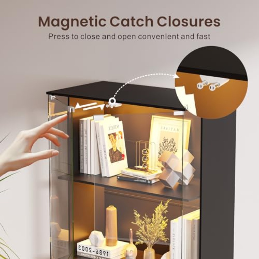 Black Display Cabinet with Gla - Glass Door Hinge 评论和价格